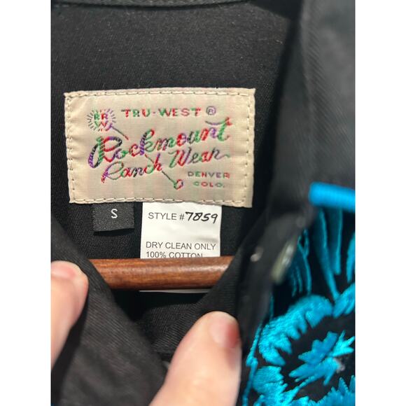 Rockmount Ranch Wear Men’s Vintage Tooling Western Shirt Black/Turquoise Size S - Picture 4 of 11